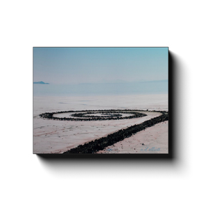 Gallery-wrapped canvas featuring Spiral Jetty, the iconic land art installation by Robert Smithson at Utah's Great Salt Lake.