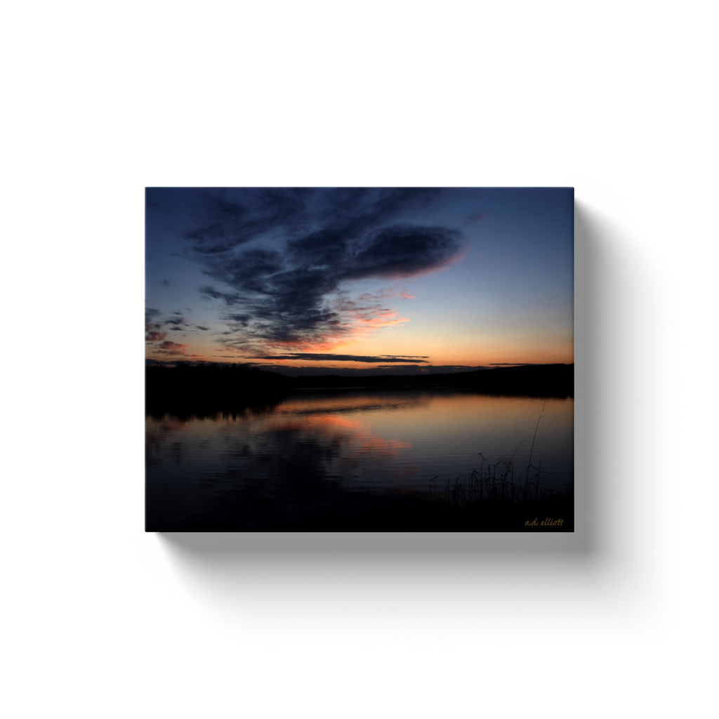 A landscape photograph of lake Loch Lomond in Bella Vista Arkansas. Taken by the Arkansas photographer a.d. elliott.  Printed on high quality, artist-grade stock and folded around a lightweight frame to give them a gorgeous, gallery-ready appearance. With acid-free ink that will last without fading or chipping, Features a scratch-resistant UV coating. Wipes clean easily with a damp cloth or to remove dust, vacuum gently using a soft brush attachment.